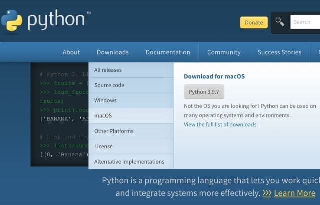 Python公式ページからmacOS選択