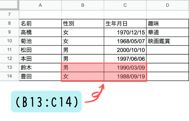 gspread-範囲を指定してセルの更新